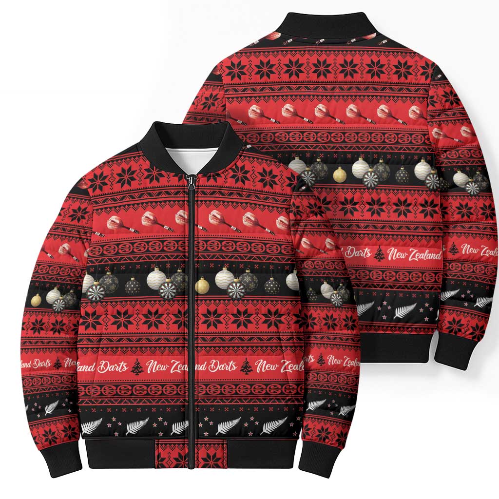 New Zealand Darts Christmas Bomber Puffer Jacket Merry Xmas Aotearoa Maori Red - Aussie Hoodie
