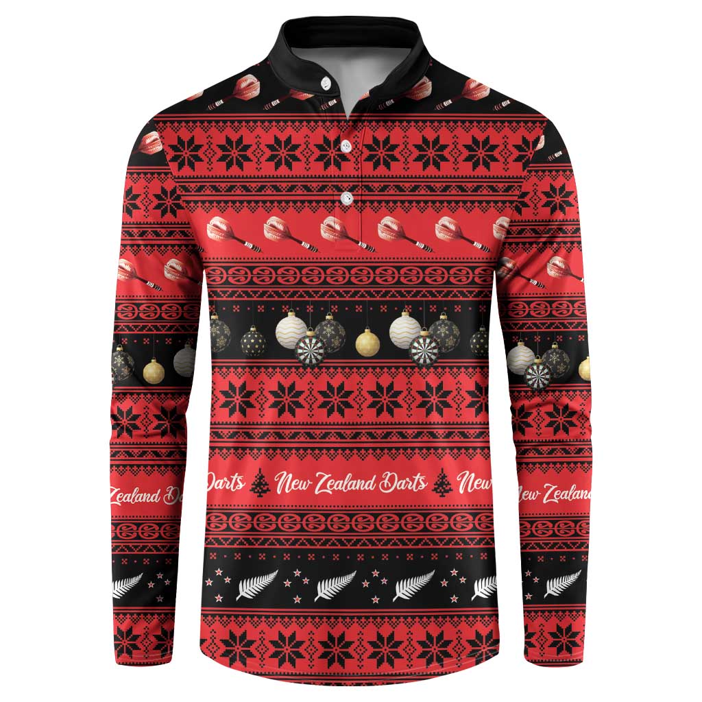 New Zealand Darts Christmas Button Sweatshirt Merry Xmas Aotearoa Maori Red - Aussie Hoodie