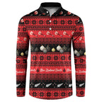 New Zealand Darts Christmas Button Sweatshirt Merry Xmas Aotearoa Maori Red - Aussie Hoodie
