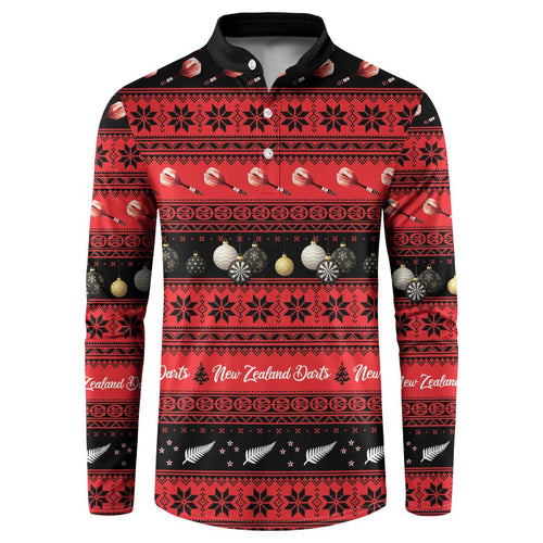 New Zealand Darts Christmas Button Sweatshirt Merry Xmas Aotearoa Maori Red - Aussie Hoodie