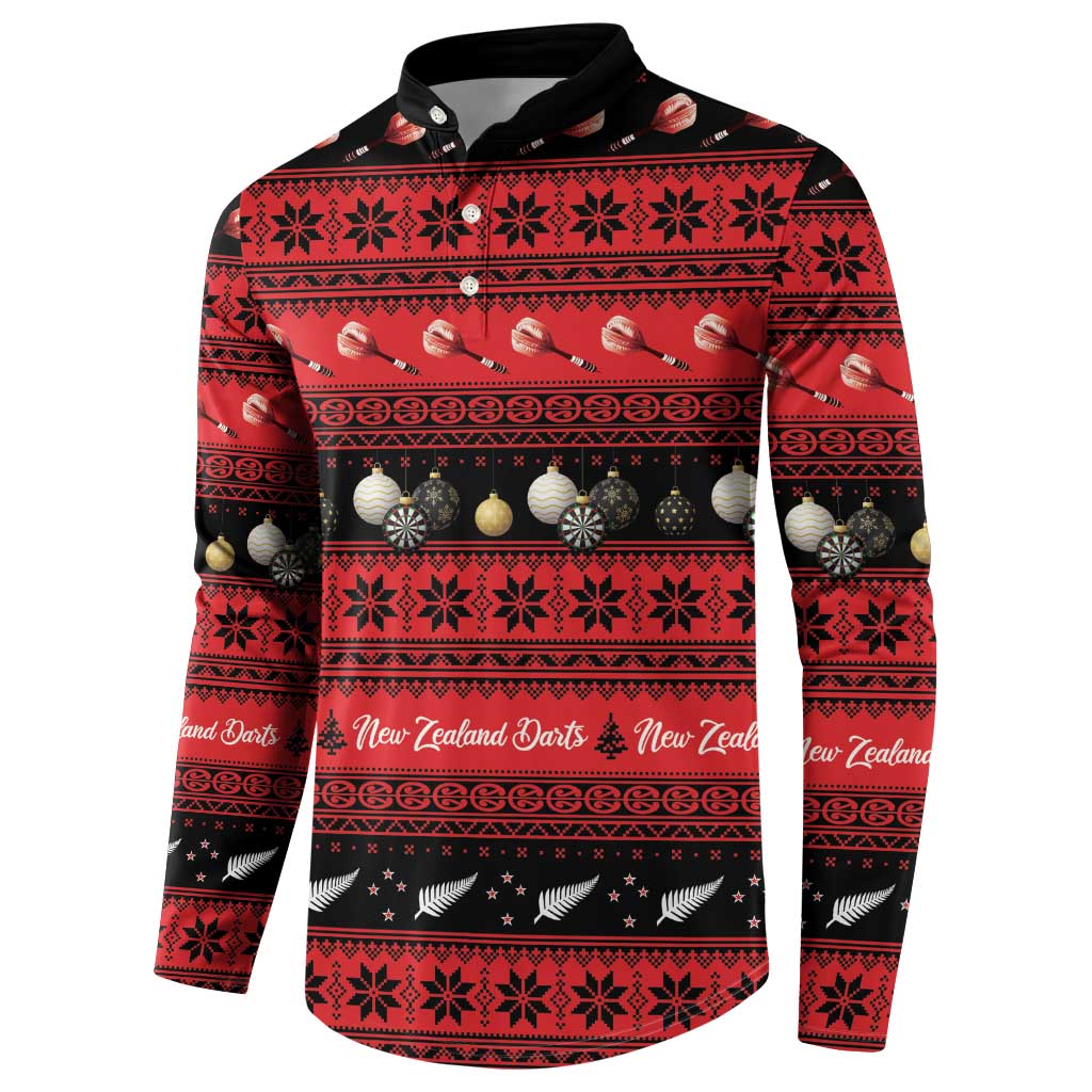 New Zealand Darts Christmas Button Sweatshirt Merry Xmas Aotearoa Maori Red - Aussie Hoodie