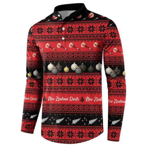 New Zealand Darts Christmas Button Sweatshirt Merry Xmas Aotearoa Maori Red - Aussie Hoodie