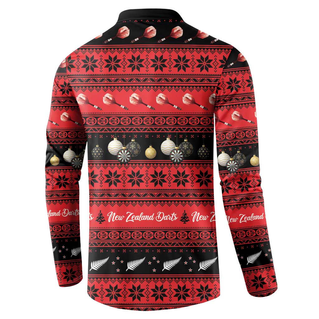 New Zealand Darts Christmas Button Sweatshirt Merry Xmas Aotearoa Maori Red - Aussie Hoodie