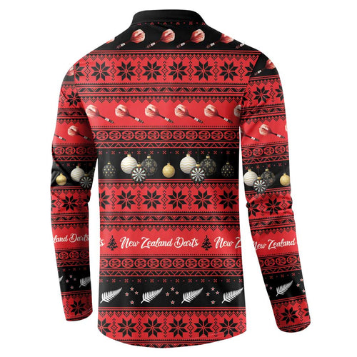 New Zealand Darts Christmas Button Sweatshirt Merry Xmas Aotearoa Maori Red - Aussie Hoodie