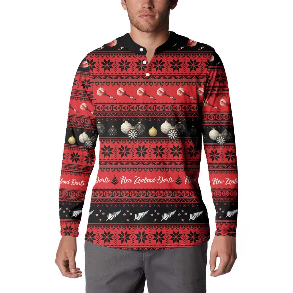 New Zealand Darts Christmas Button Sweatshirt Merry Xmas Aotearoa Maori Red - Aussie Hoodie