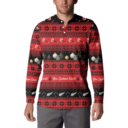 New Zealand Darts Christmas Button Sweatshirt Merry Xmas Aotearoa Maori Red - Aussie Hoodie