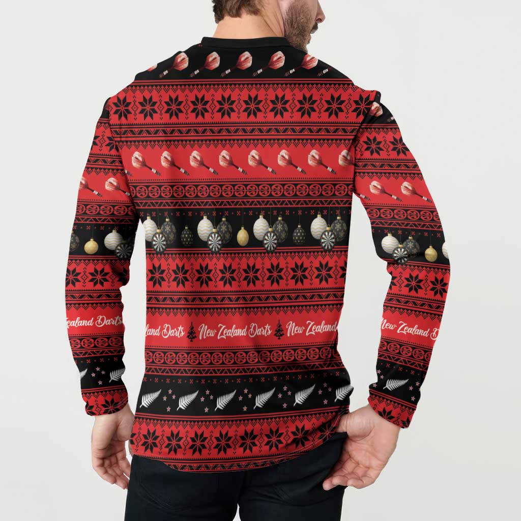 New Zealand Darts Christmas Button Sweatshirt Merry Xmas Aotearoa Maori Red - Aussie Hoodie