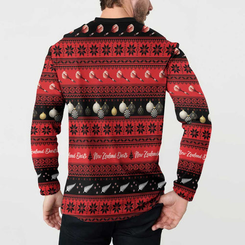 New Zealand Darts Christmas Button Sweatshirt Merry Xmas Aotearoa Maori Red - Aussie Hoodie