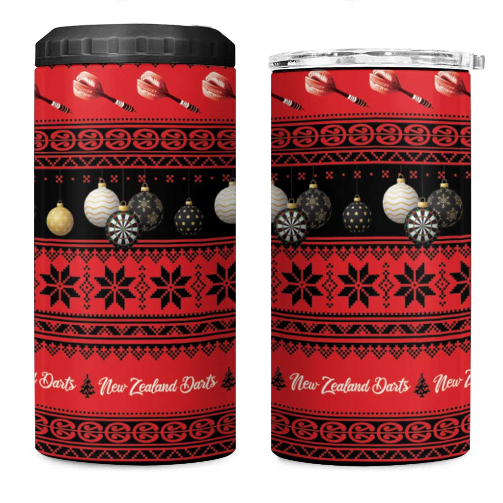 New Zealand Darts Christmas 4 in 1 Can Cooler Tumbler Merry Xmas Aotearoa Maori Red - Aussie Hoodie