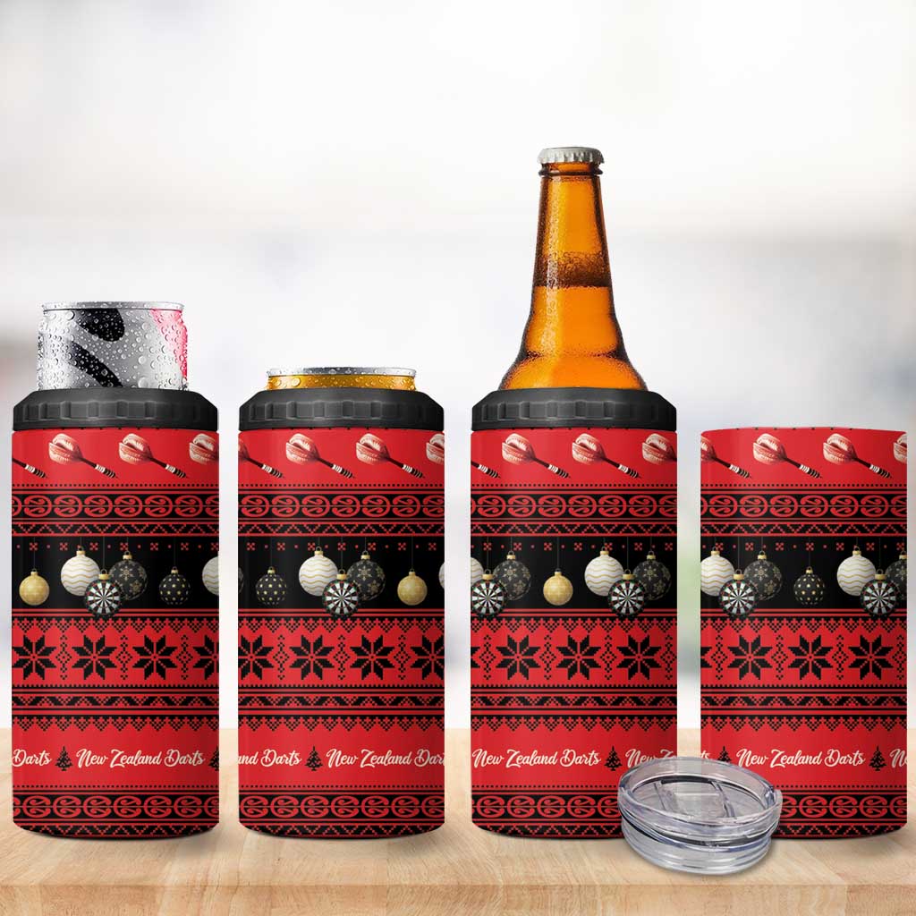 New Zealand Darts Christmas 4 in 1 Can Cooler Tumbler Merry Xmas Aotearoa Maori Red - Aussie Hoodie
