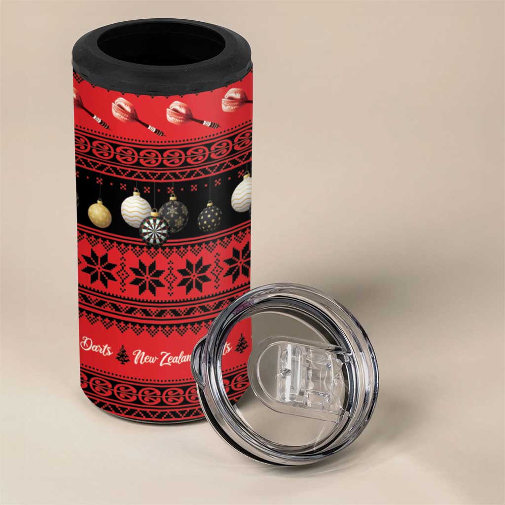 New Zealand Darts Christmas 4 in 1 Can Cooler Tumbler Merry Xmas Aotearoa Maori Red - Aussie Hoodie