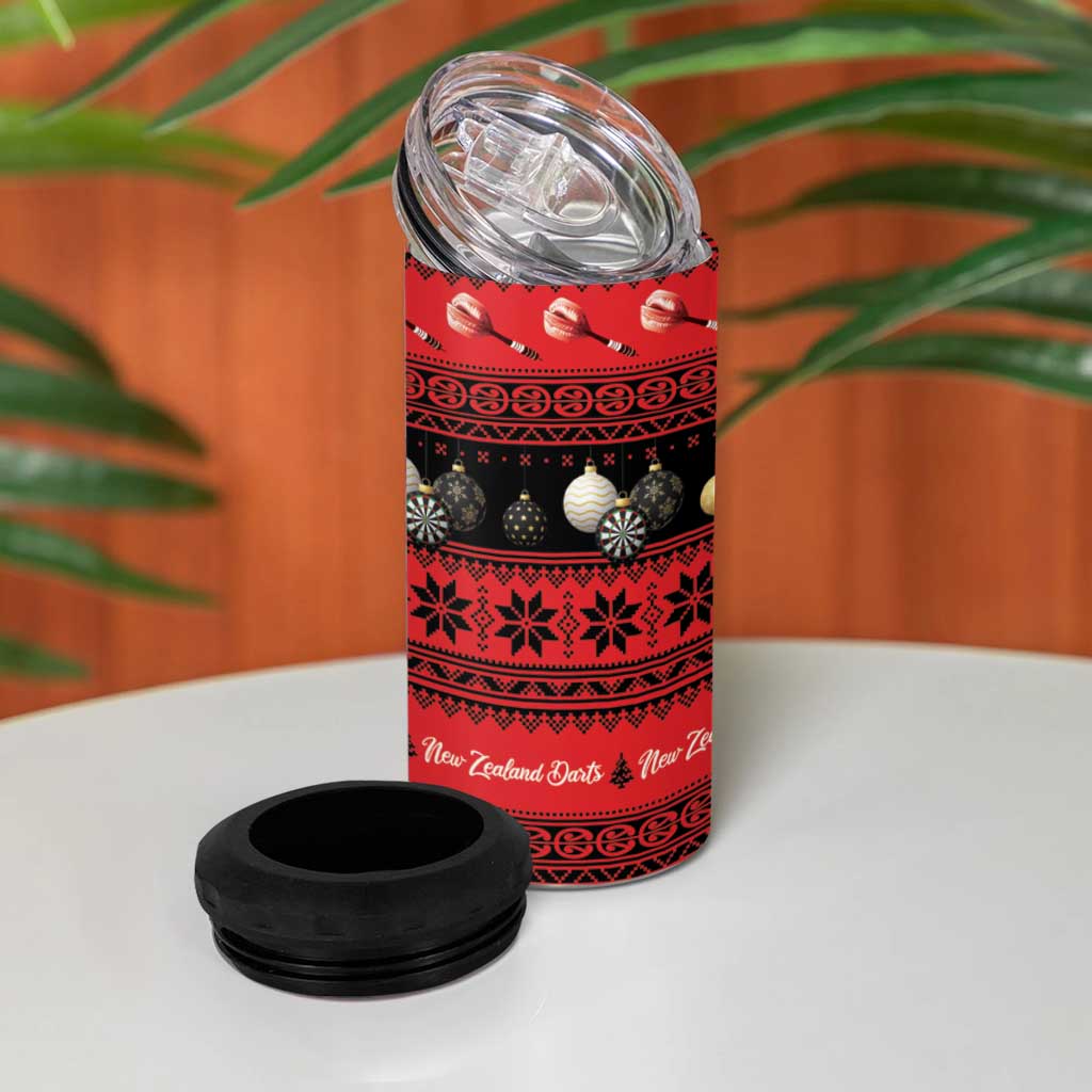 New Zealand Darts Christmas 4 in 1 Can Cooler Tumbler Merry Xmas Aotearoa Maori Red - Aussie Hoodie