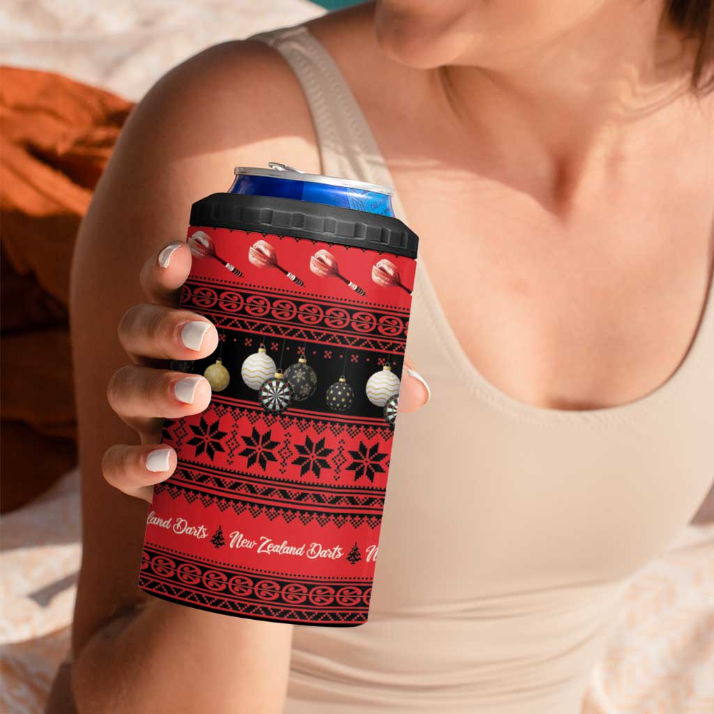 New Zealand Darts Christmas 4 in 1 Can Cooler Tumbler Merry Xmas Aotearoa Maori Red - Aussie Hoodie