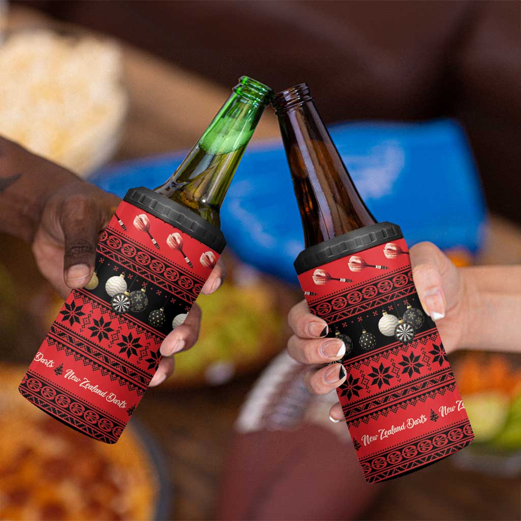 New Zealand Darts Christmas 4 in 1 Can Cooler Tumbler Merry Xmas Aotearoa Maori Red - Aussie Hoodie