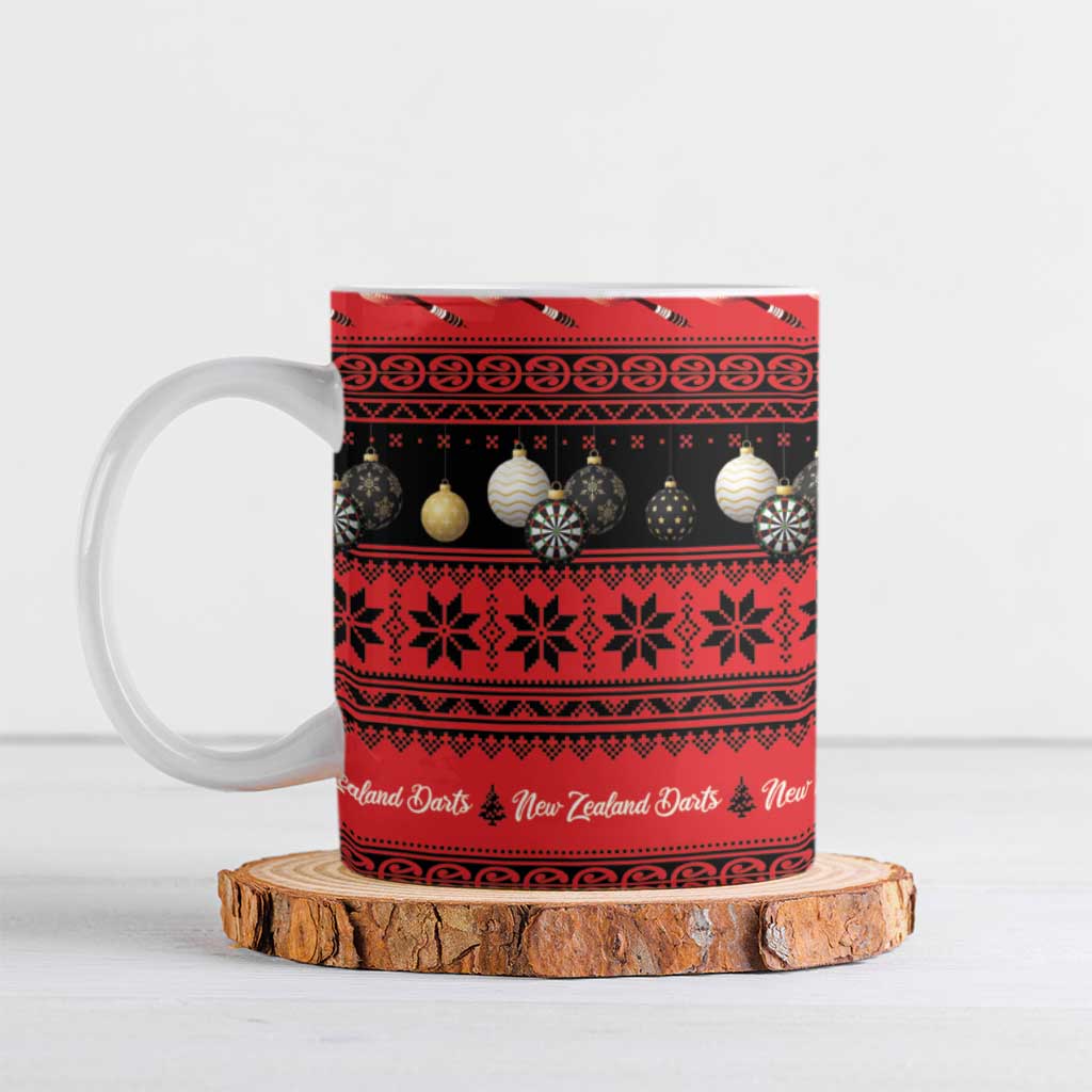 New Zealand Darts Christmas Ceramic Mug Merry Xmas Aotearoa Maori Red - Aussie Hoodie