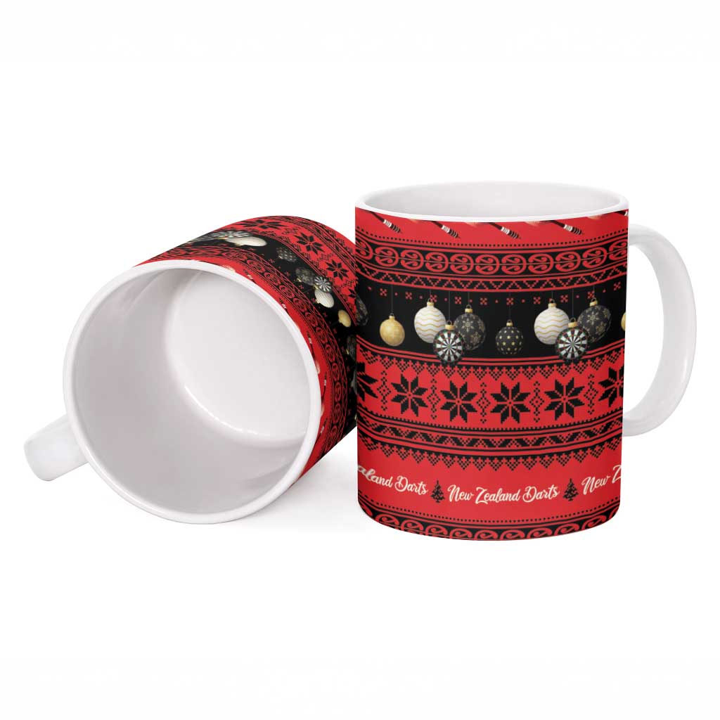 New Zealand Darts Christmas Ceramic Mug Merry Xmas Aotearoa Maori Red - Aussie Hoodie