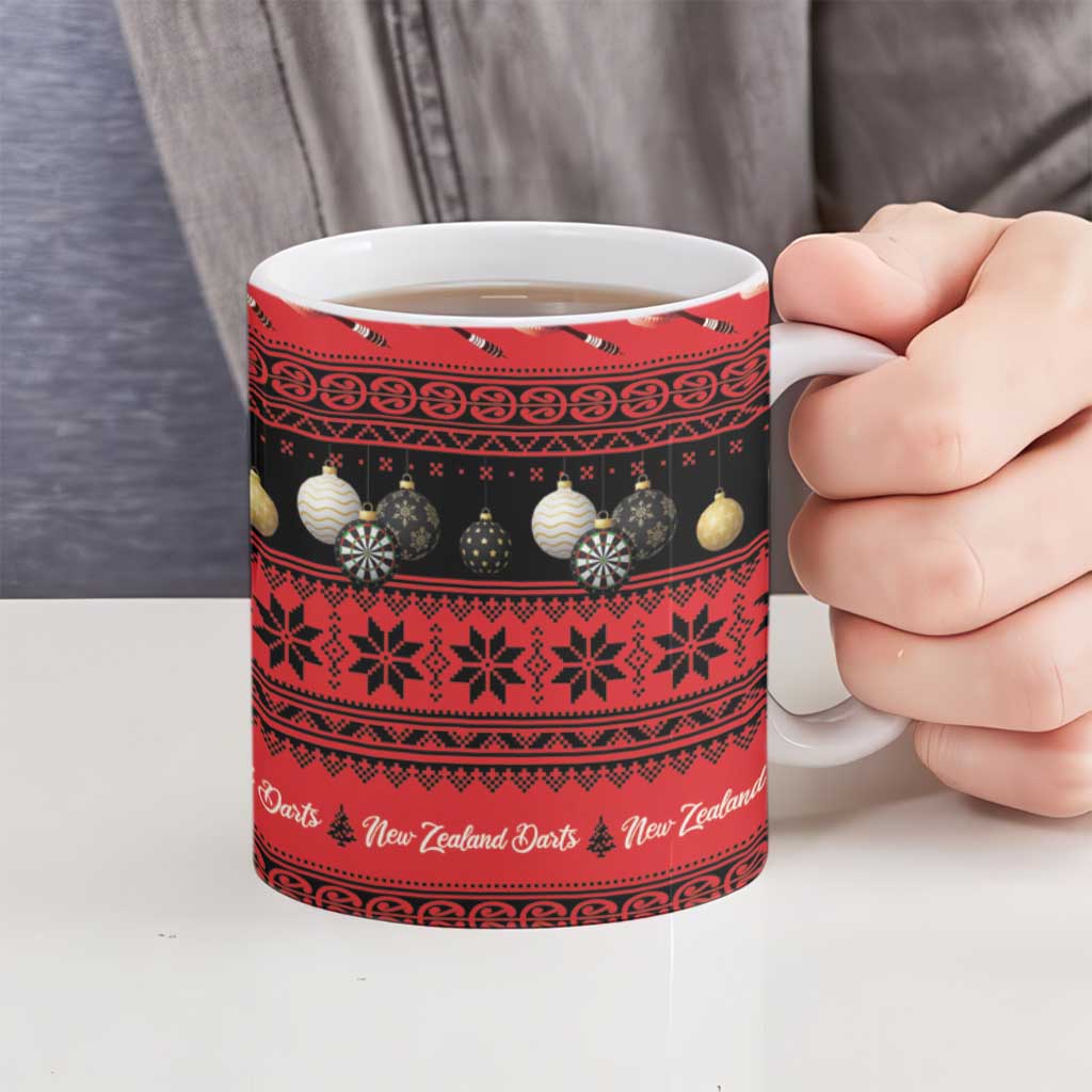 New Zealand Darts Christmas Ceramic Mug Merry Xmas Aotearoa Maori Red - Aussie Hoodie
