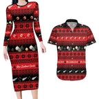 New Zealand Darts Christmas Couples Matching Long Sleeve Bodycon Dress and Hawaiian Shirt Merry Xmas Aotearoa Maori Red - Aussie Hoodie