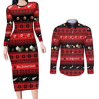 New Zealand Darts Christmas Couples Matching Long Sleeve Bodycon Dress and Long Sleeve Button Shirt Merry Xmas Aotearoa Maori Red - Aussie Hoodie