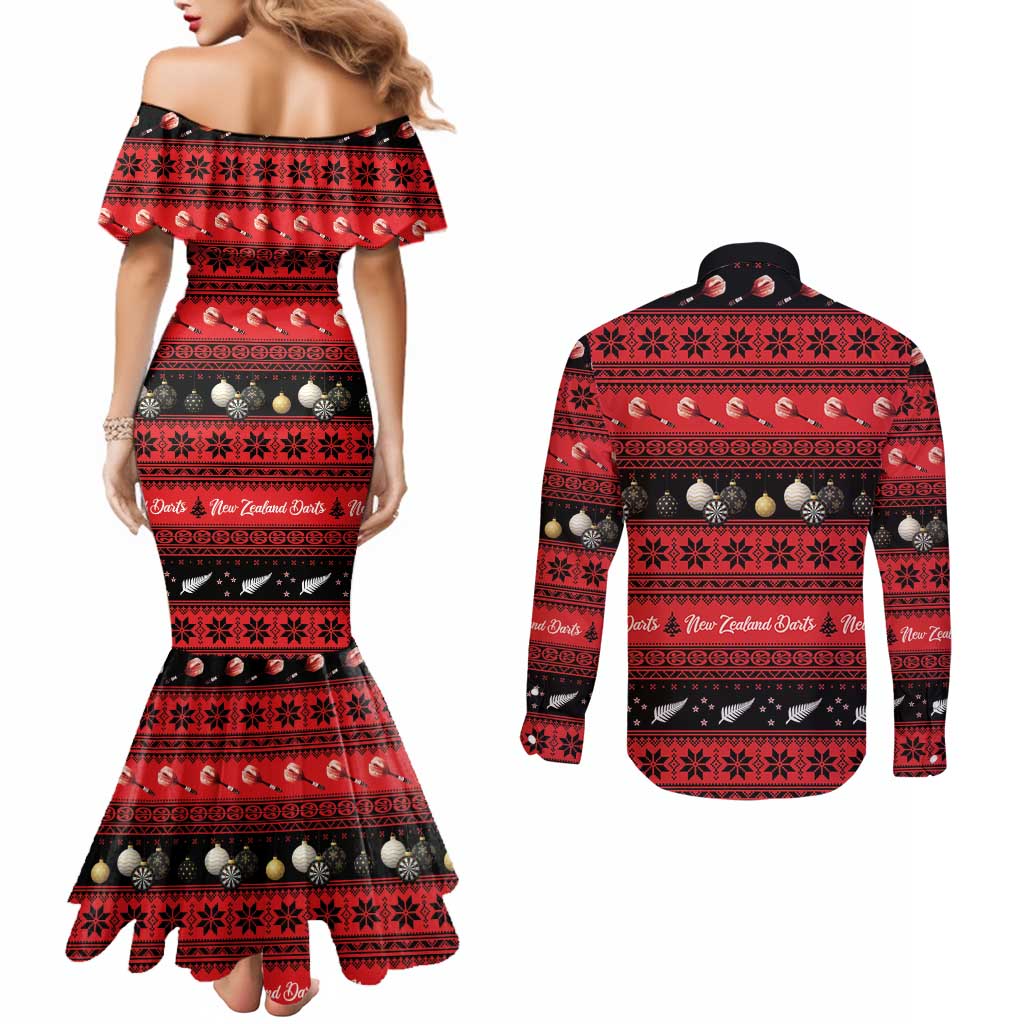 New Zealand Darts Christmas Couples Matching Mermaid Dress and Long Sleeve Button Shirt Merry Xmas Aotearoa Maori Red - Aussie Hoodie