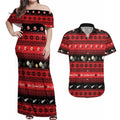 New Zealand Darts Christmas Couples Matching Off Shoulder Maxi Dress and Hawaiian Shirt Merry Xmas Aotearoa Maori Red - Aussie Hoodie