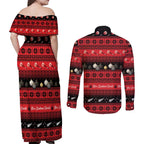 New Zealand Darts Christmas Couples Matching Off Shoulder Maxi Dress and Long Sleeve Button Shirt Merry Xmas Aotearoa Maori Red - Aussie Hoodie