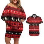 New Zealand Darts Christmas Couples Matching Off Shoulder Short Dress and Hawaiian Shirt Merry Xmas Aotearoa Maori Red - Aussie Hoodie