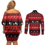 New Zealand Darts Christmas Couples Matching Off Shoulder Short Dress and Long Sleeve Button Shirt Merry Xmas Aotearoa Maori Red - Aussie Hoodie