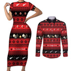 New Zealand Darts Christmas Couples Matching Short Sleeve Bodycon Dress and Long Sleeve Button Shirt Merry Xmas Aotearoa Maori Red - Aussie Hoodie