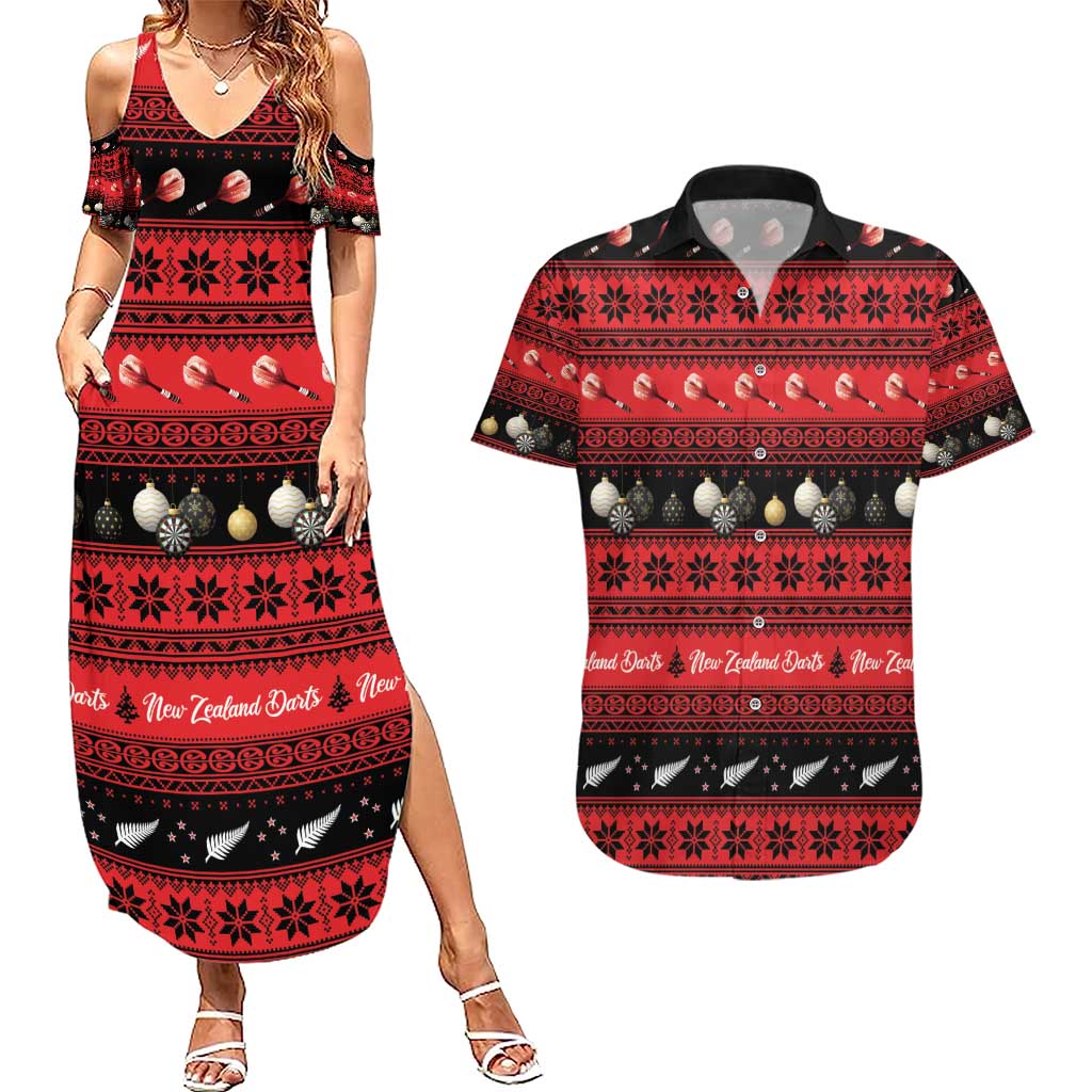 New Zealand Darts Christmas Couples Matching Summer Maxi Dress and Hawaiian Shirt Merry Xmas Aotearoa Maori Red - Aussie Hoodie