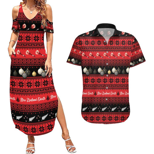 New Zealand Darts Christmas Couples Matching Summer Maxi Dress and Hawaiian Shirt Merry Xmas Aotearoa Maori Red - Aussie Hoodie