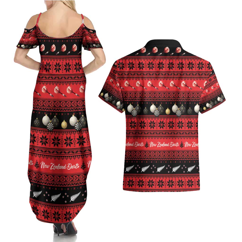 New Zealand Darts Christmas Couples Matching Summer Maxi Dress and Hawaiian Shirt Merry Xmas Aotearoa Maori Red - Aussie Hoodie