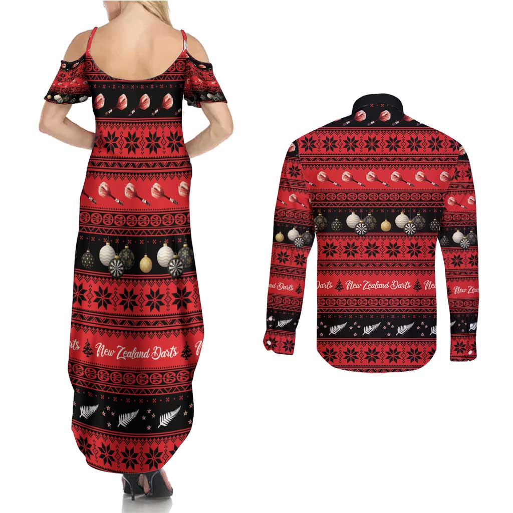 New Zealand Darts Christmas Couples Matching Summer Maxi Dress and Long Sleeve Button Shirt Merry Xmas Aotearoa Maori Red - Aussie Hoodie