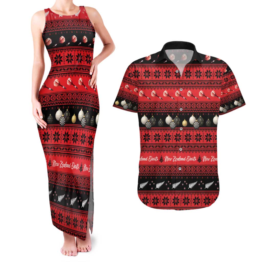 New Zealand Darts Christmas Couples Matching Tank Maxi Dress and Hawaiian Shirt Merry Xmas Aotearoa Maori Red - Aussie Hoodie