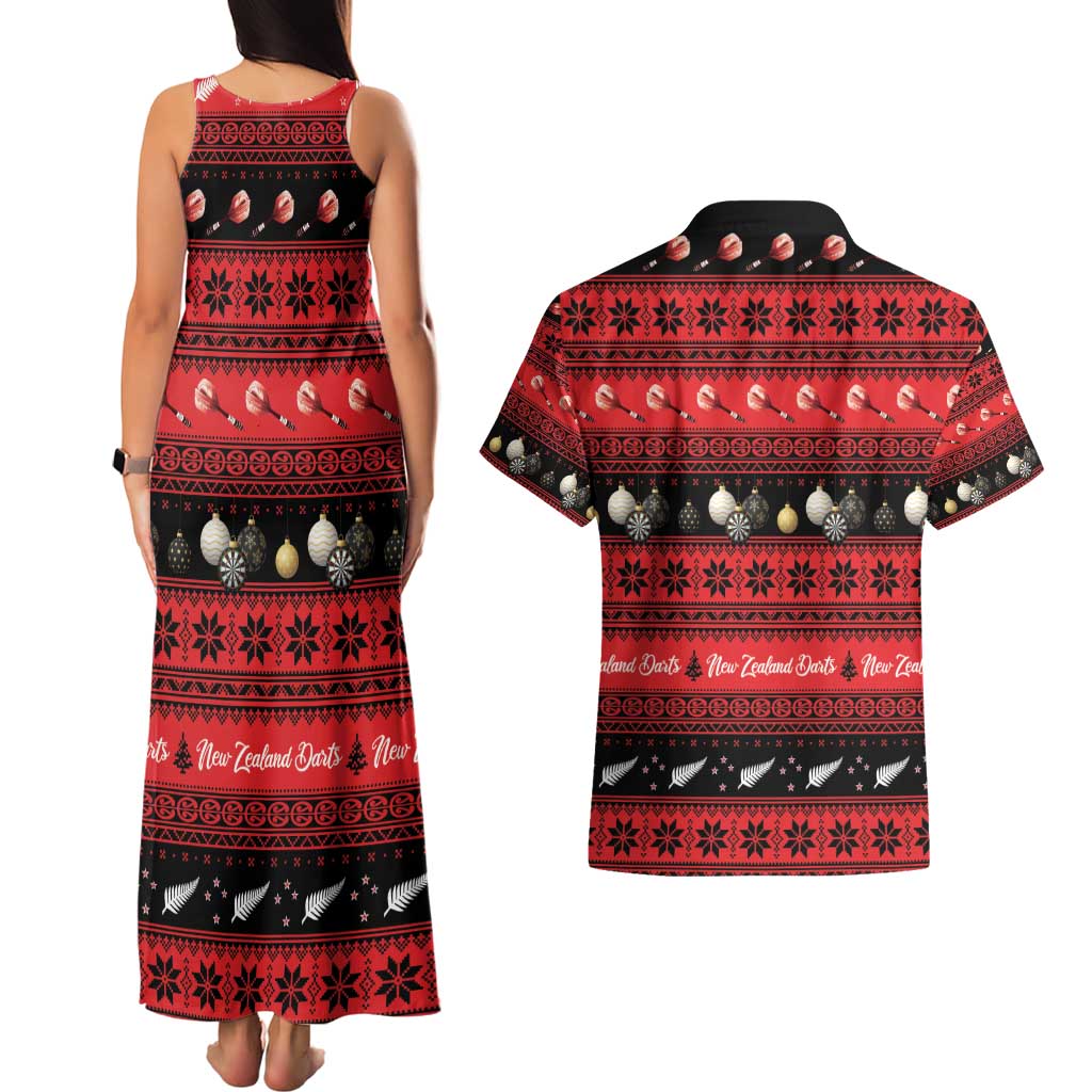 New Zealand Darts Christmas Couples Matching Tank Maxi Dress and Hawaiian Shirt Merry Xmas Aotearoa Maori Red - Aussie Hoodie