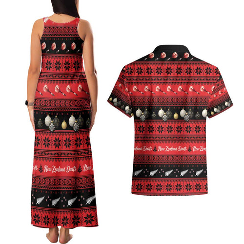 New Zealand Darts Christmas Couples Matching Tank Maxi Dress and Hawaiian Shirt Merry Xmas Aotearoa Maori Red - Aussie Hoodie