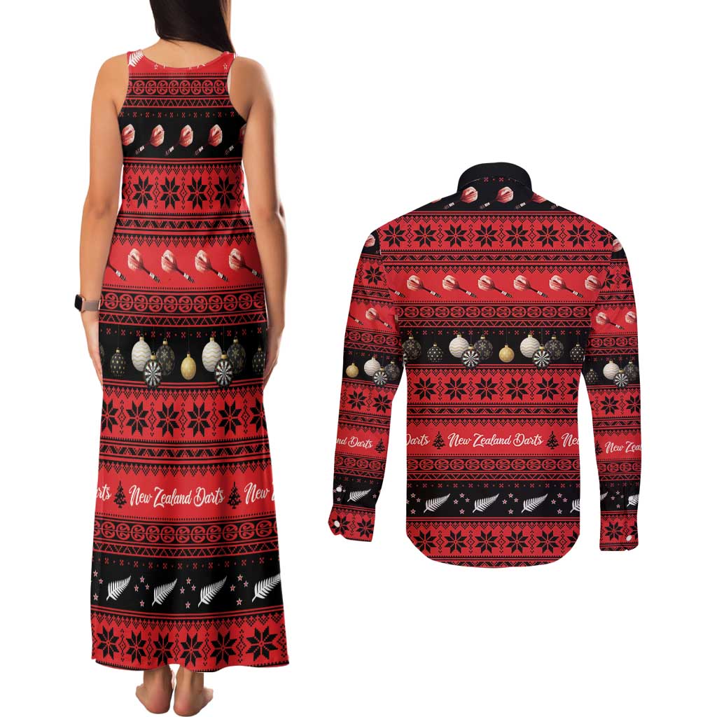 New Zealand Darts Christmas Couples Matching Tank Maxi Dress and Long Sleeve Button Shirt Merry Xmas Aotearoa Maori Red - Aussie Hoodie