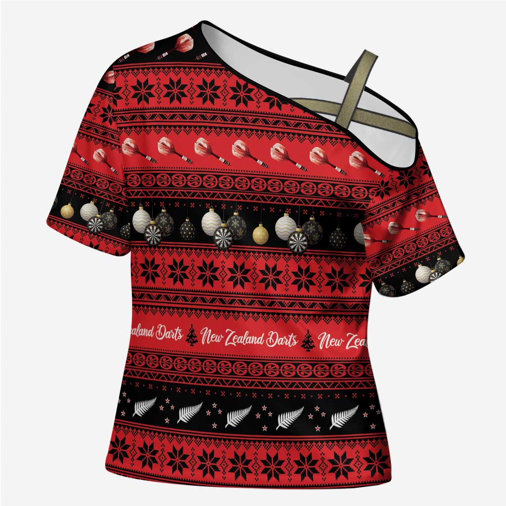 New Zealand Darts Christmas Cross Shoulder Shirt Merry Xmas Aotearoa Maori Red - Aussie Hoodie