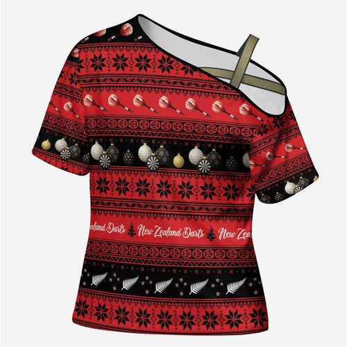 New Zealand Darts Christmas Cross Shoulder Shirt Merry Xmas Aotearoa Maori Red - Aussie Hoodie