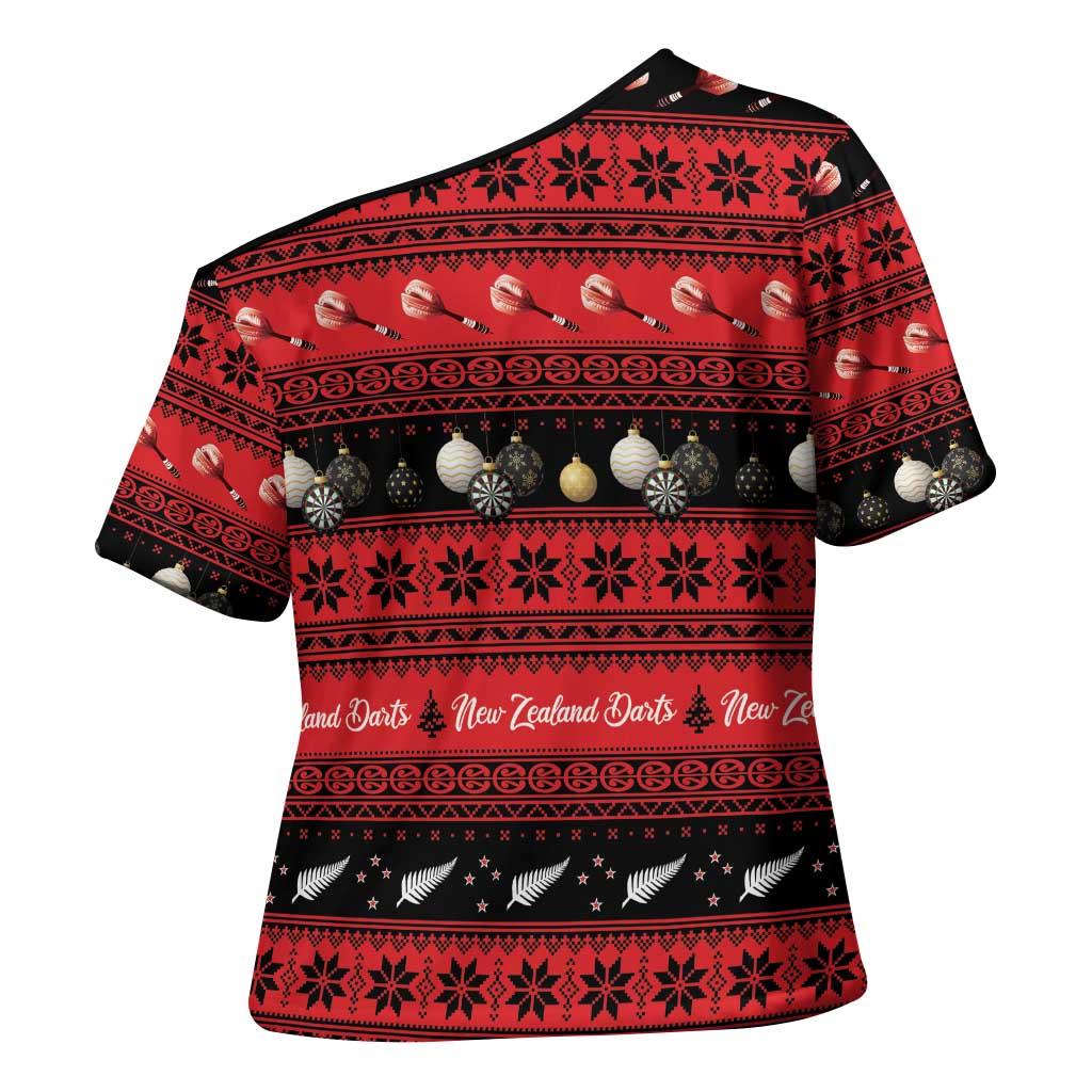 New Zealand Darts Christmas Cross Shoulder Shirt Merry Xmas Aotearoa Maori Red - Aussie Hoodie