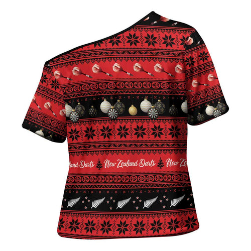 New Zealand Darts Christmas Cross Shoulder Shirt Merry Xmas Aotearoa Maori Red - Aussie Hoodie