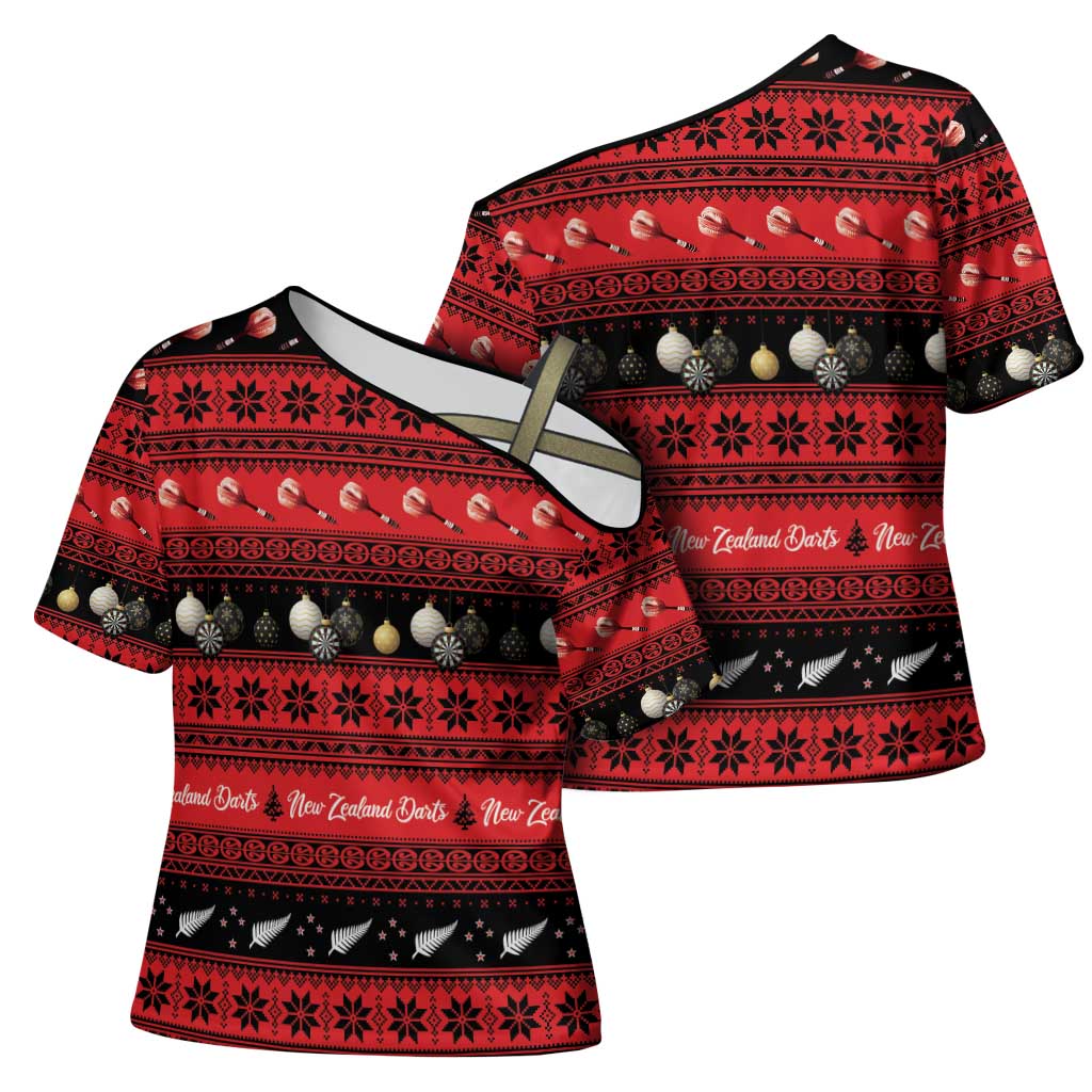 New Zealand Darts Christmas Cross Shoulder Shirt Merry Xmas Aotearoa Maori Red - Aussie Hoodie