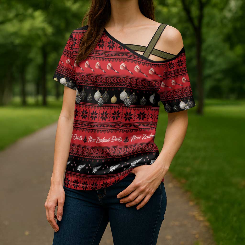 New Zealand Darts Christmas Cross Shoulder Shirt Merry Xmas Aotearoa Maori Red - Aussie Hoodie