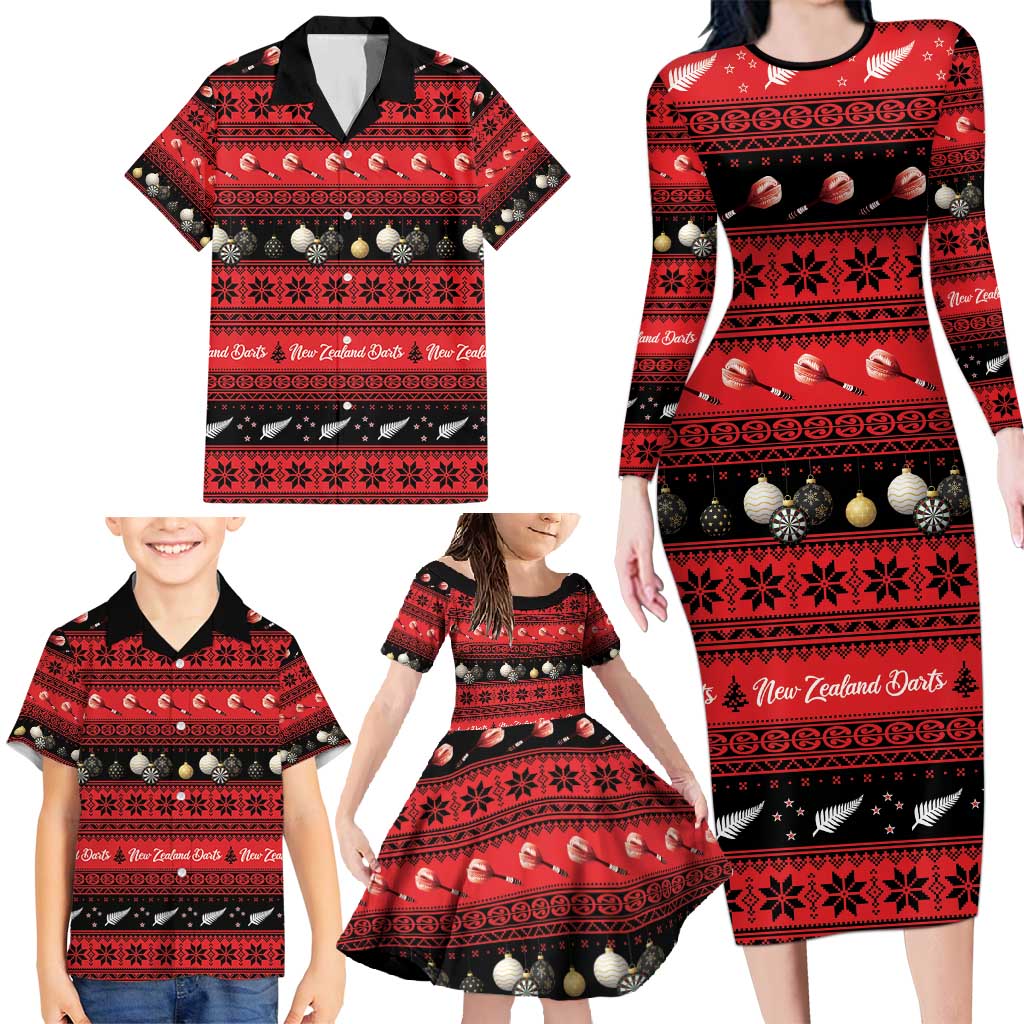 New Zealand Darts Christmas Family Matching Long Sleeve Bodycon Dress and Hawaiian Shirt Merry Xmas Aotearoa Maori Red - Aussie Hoodie