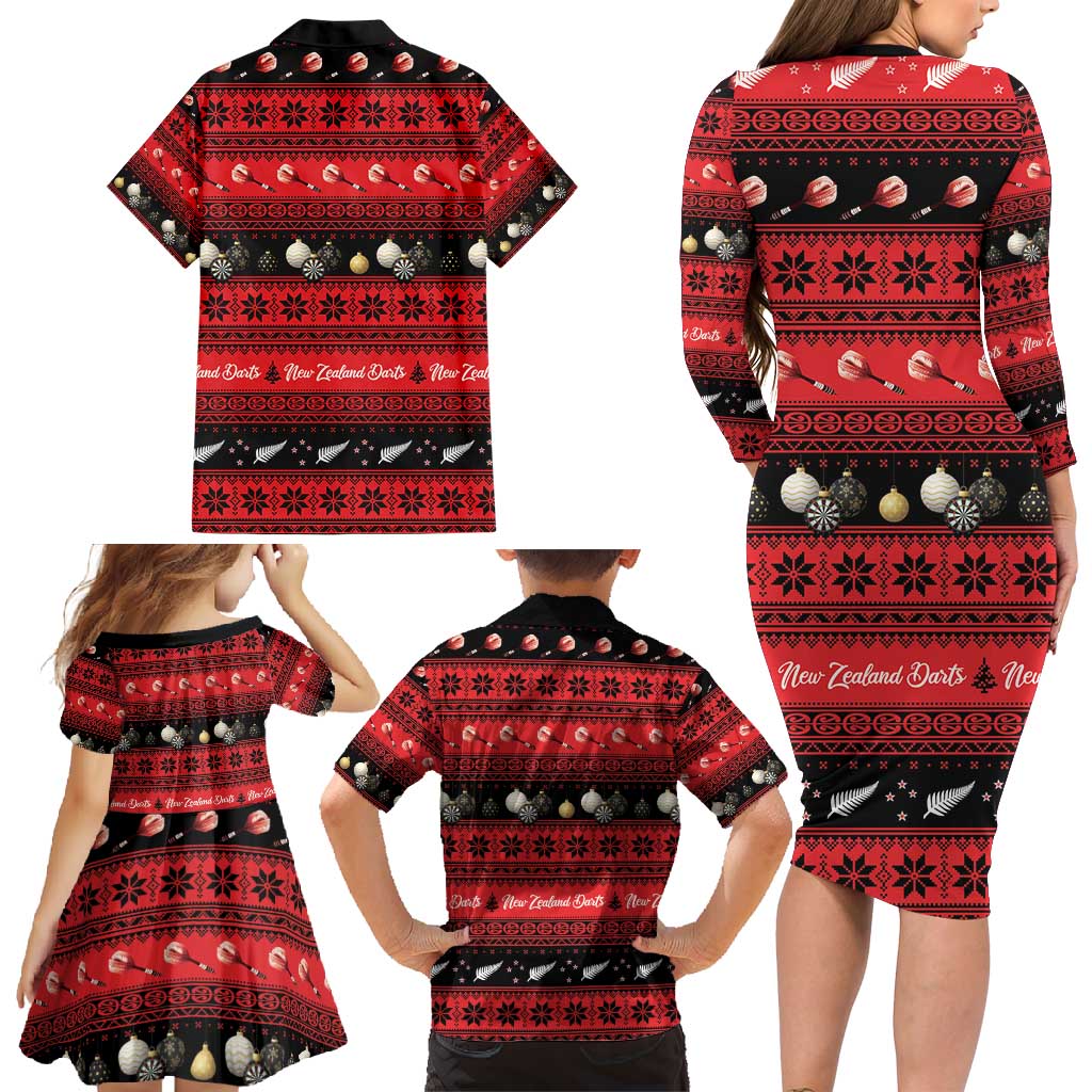 New Zealand Darts Christmas Family Matching Long Sleeve Bodycon Dress and Hawaiian Shirt Merry Xmas Aotearoa Maori Red - Aussie Hoodie