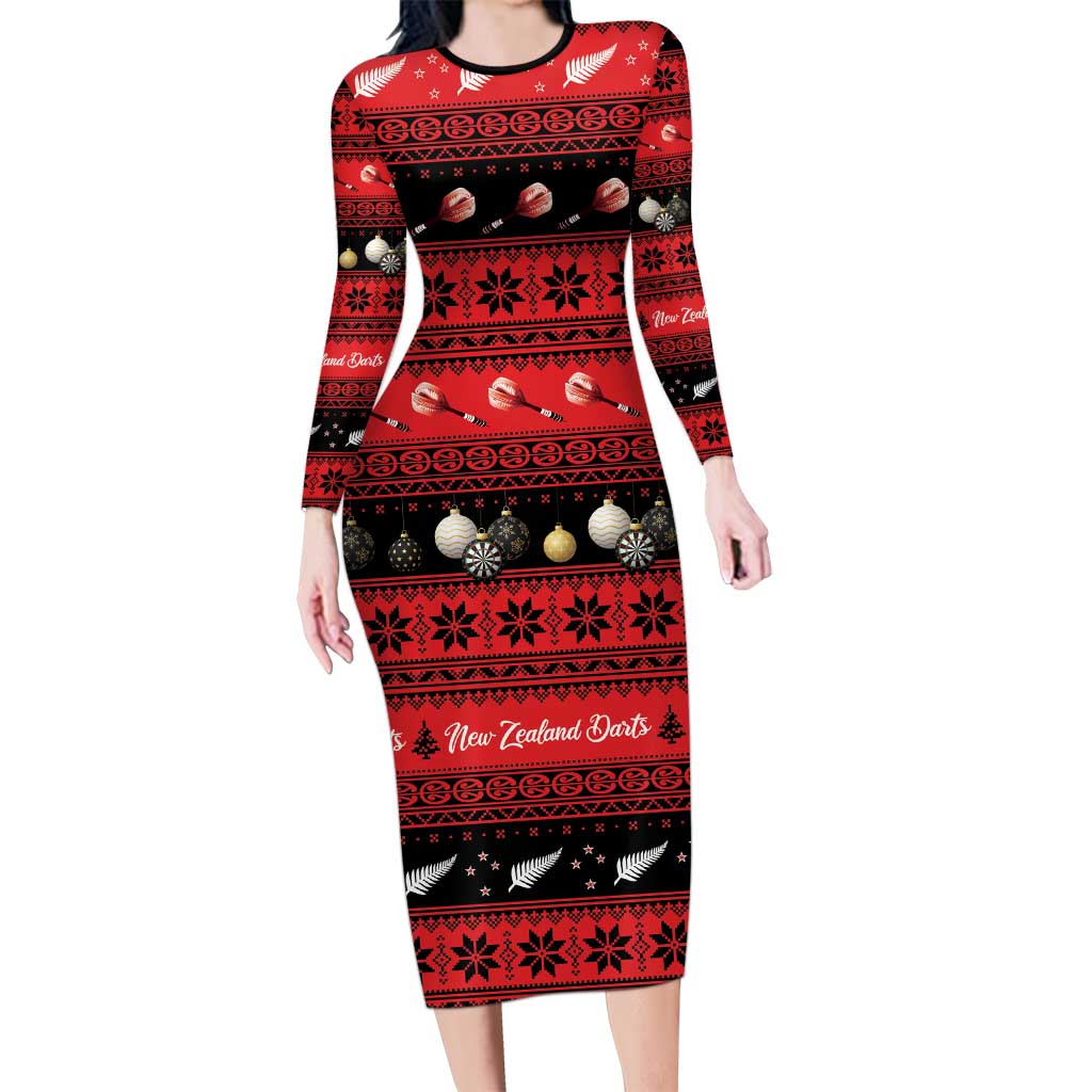 New Zealand Darts Christmas Family Matching Long Sleeve Bodycon Dress and Hawaiian Shirt Merry Xmas Aotearoa Maori Red - Aussie Hoodie