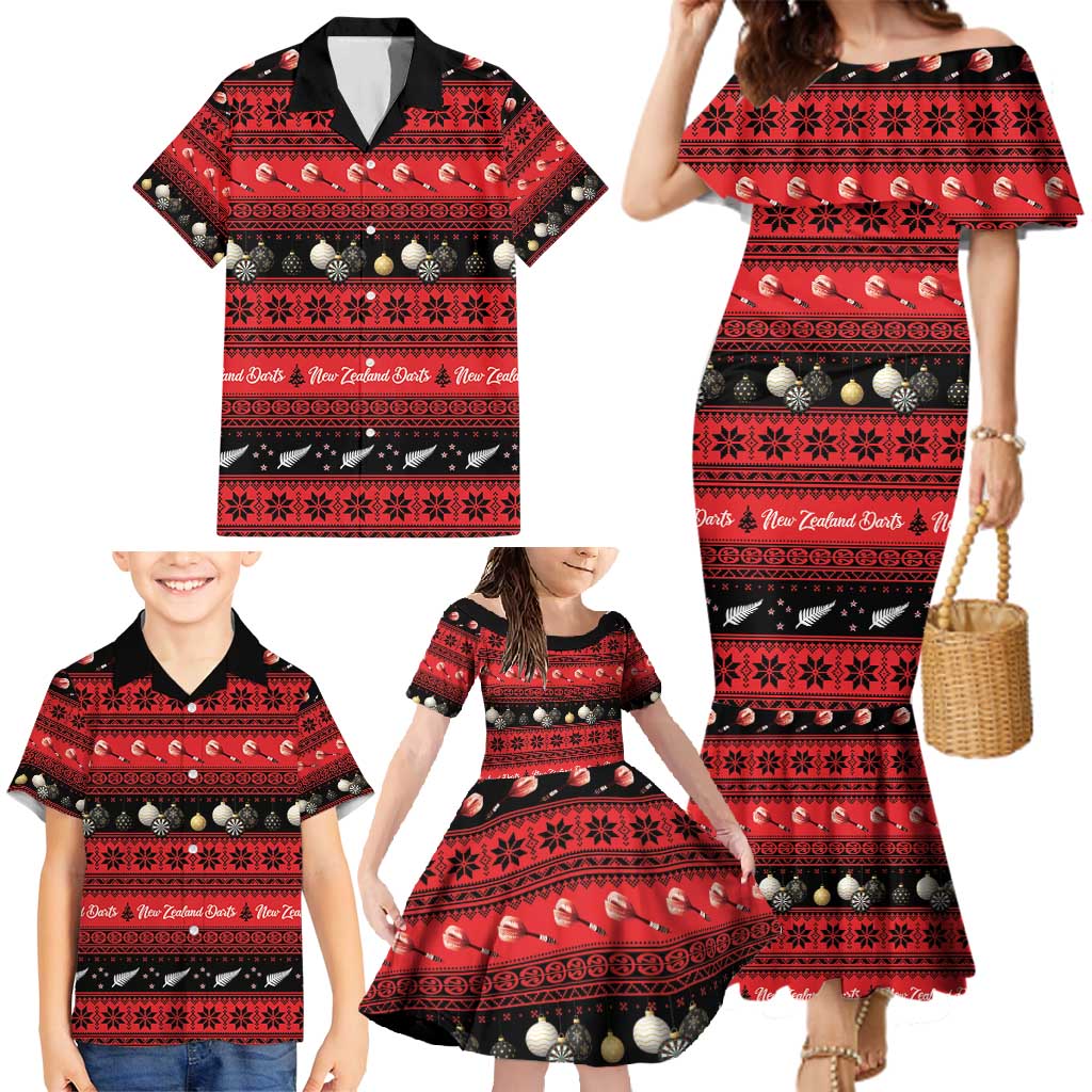 New Zealand Darts Christmas Family Matching Mermaid Dress and Hawaiian Shirt Merry Xmas Aotearoa Maori Red - Aussie Hoodie
