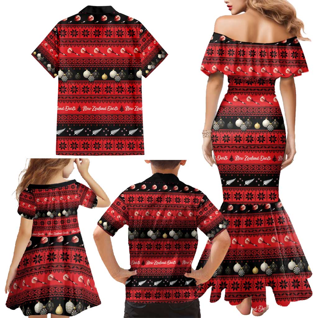 New Zealand Darts Christmas Family Matching Mermaid Dress and Hawaiian Shirt Merry Xmas Aotearoa Maori Red - Aussie Hoodie
