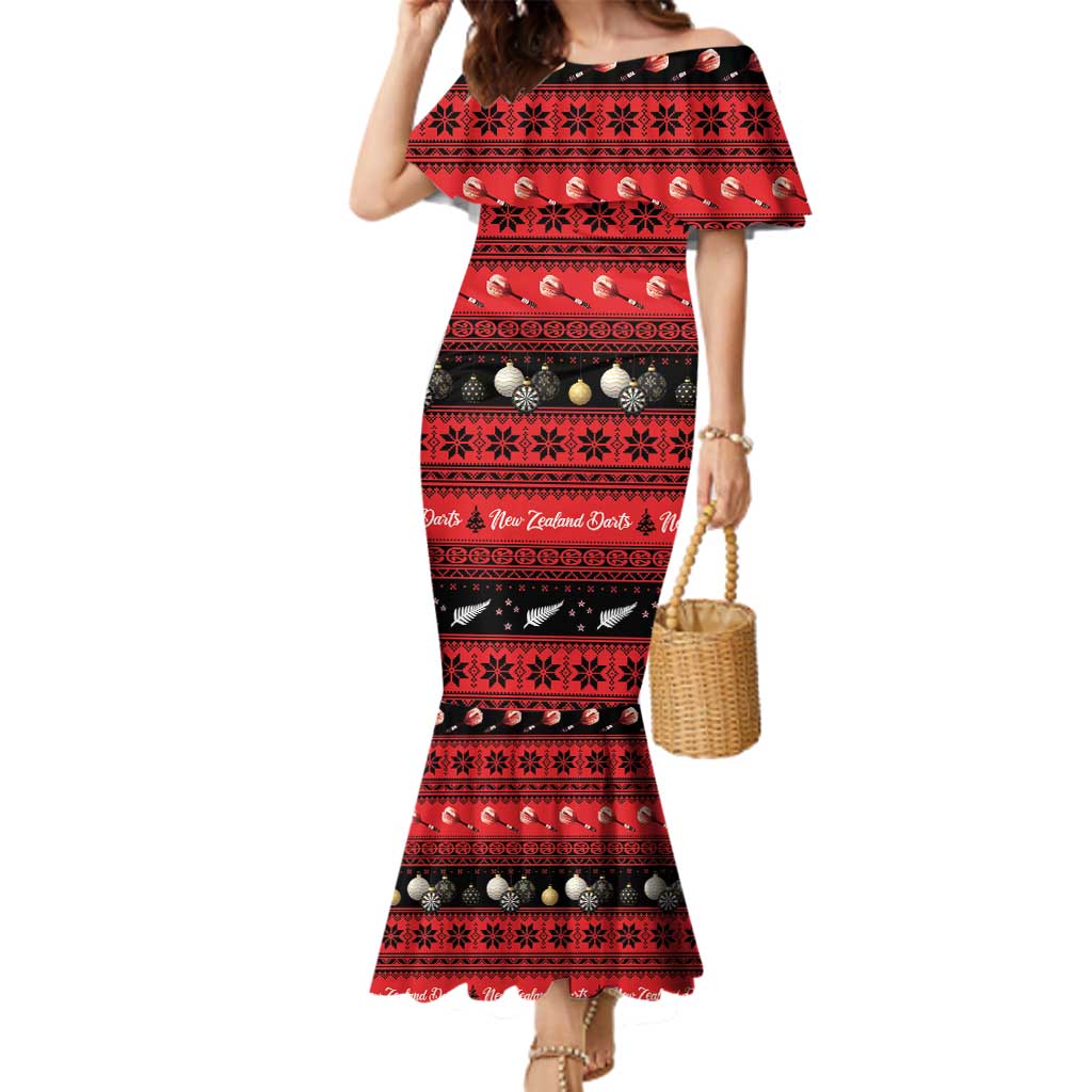 New Zealand Darts Christmas Family Matching Mermaid Dress and Hawaiian Shirt Merry Xmas Aotearoa Maori Red - Aussie Hoodie