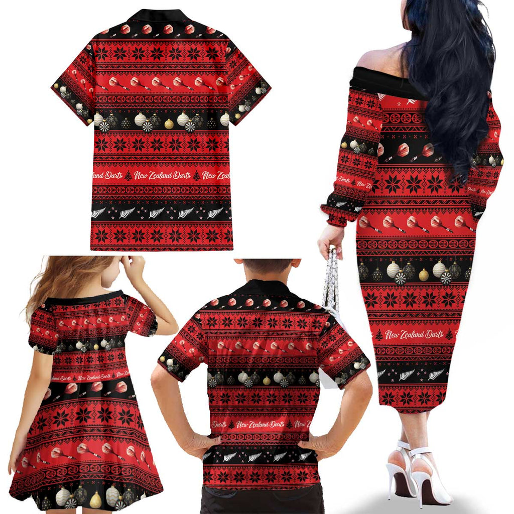 New Zealand Darts Christmas Family Matching Off The Shoulder Long Sleeve Dress and Hawaiian Shirt Merry Xmas Aotearoa Maori Red - Aussie Hoodie